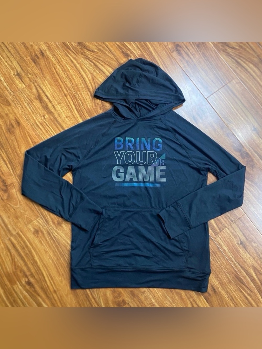 3/$25 Runway Boys Black Bring Your Game Stretch Hooded Active Shirt Size Large